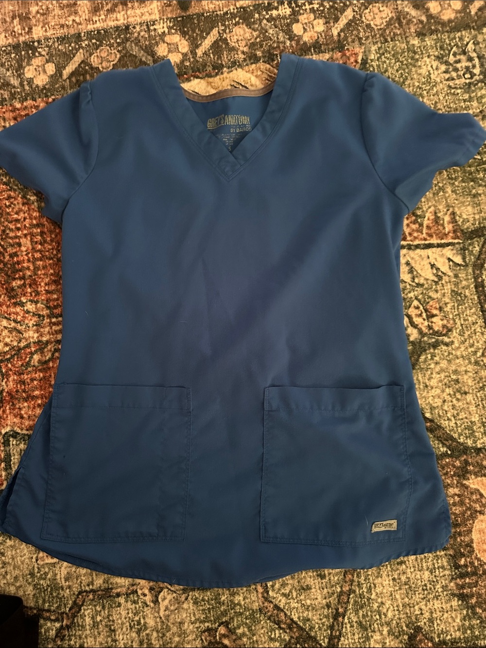Grey's Anatomy Royal Blue V-Neck Short Sleeve Scrub Top and scrub bottoms